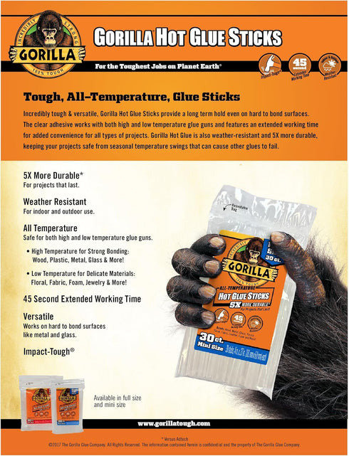 Gorilla Hot Glue Sticks, Mini Size, 8" Long x .27" Diameter, 25 Count, Clear, (Pack of 2)...
