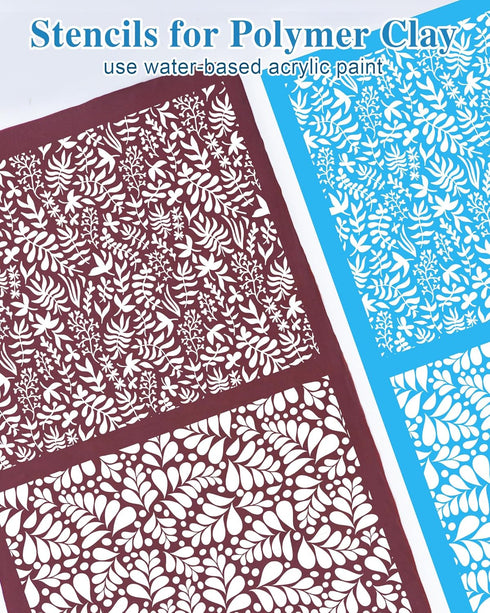 Puocaon Botanical Clay Silk Screen - 6 Pcs Plant Reusable Silk Screen Stencils for Polymer Clay Jewelry Making, Combination Design for 12 Patterns...