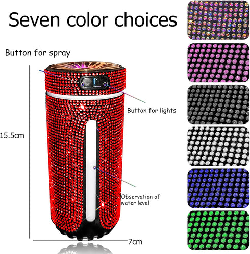 Bling Crystal Car Diffuser Humidifier, USB car essential oil diffuser,Car Diffuser Humidifier Aromatherapy,2 Mist Modes,Portable mini humidifier f...