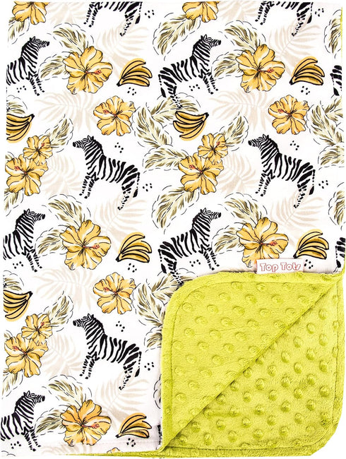 Top Tots Deluxe Minky Baby Blanket - Tropical Zebras, 40 x 29 Inch Yellow Green...