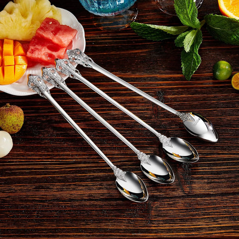 KEAWELL Luxurious 9 Inch Long Iced Tea Spoon Set - 4 Pieces - Gorgeous Design with Exceptional Mirror Polished Finish - 18/10 Stainless Steel- Per...
