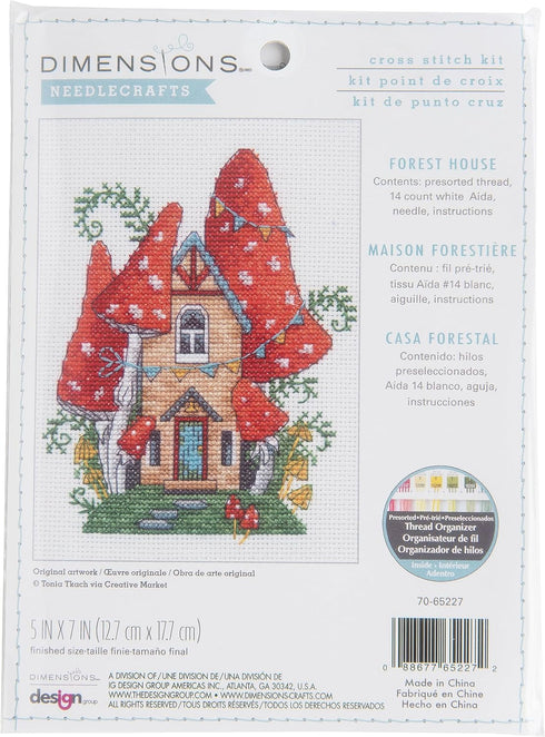 Dimensions Forest House Counted Cross Stitch Kit for Beginners, 5" x 7", 14 Cnt. White Aida 4 pcs...
