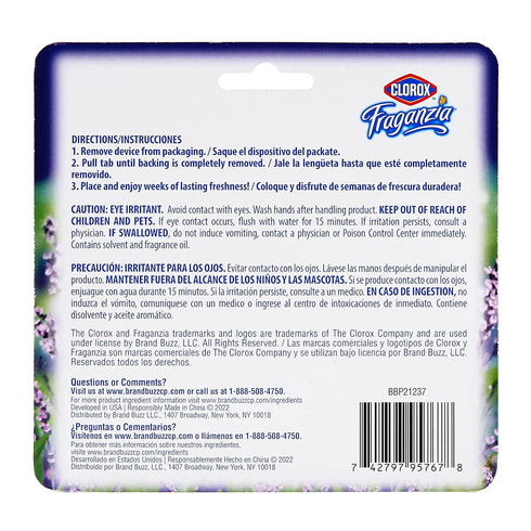 Clorox Fraganzia Small Room Air Freshener in Lavender with Eucalyptus |Peel & Place Air Freshener, No-Plug, Battery-Free for Closets, Laundry Room...