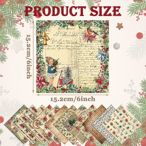 Christmas Pattern Scrapbook Paper, 6 Inch Card Production Supplies, 24 Sheets Single Sided Acid-Free Cardstock Greeting Card, Handmade Gift Journa...