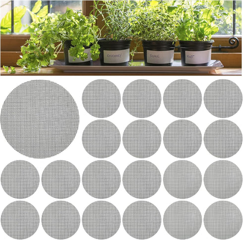 Grandisk 100 PCS Flower Pot Hole Mesh Pad 4 Inch Round Drainage Hole Screens Garden Plant Bonsai Pot Bottom Grid Mat Plastic Mesh Screen Breathabl...
