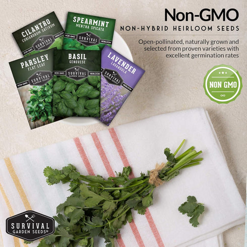 Survival Garden Seeds Popular Herb Collection Seed Vault - Lavender, Spearmint, Basil, Cilantro, Parsley - Non-GMO Heirloom Survival Garden Seeds ...