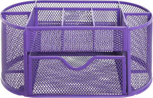 MyGift Metal Wire Mesh Desktop Supplies Organizer Caddy with 8 Compartments and Storage Drawer for Home Office School Dorm (Purple)...