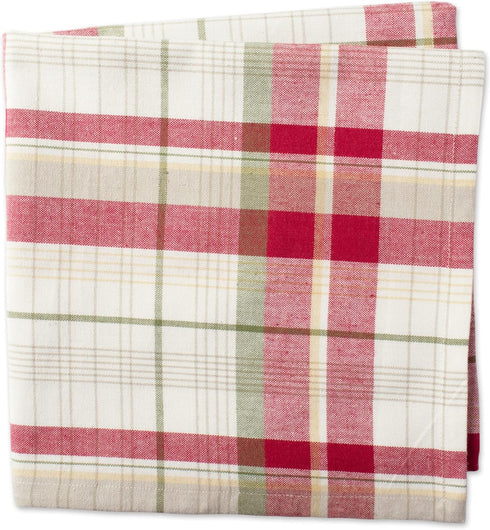 DII Orchard Plaid Collection Linen Tabletop Essentials, Napkin Set, 20x20, Taupe/Red, 6 Piece...