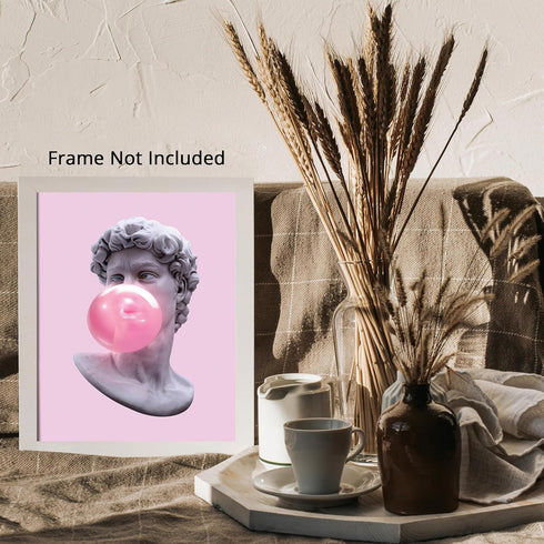 Posterizer 1 pcs-David With Bubble Gum Pop Art-Pink Aesthetic-Abstract & Modern Art-Comedy Art-Gifts for Women-Living Room Bedroom Decor- unframed...