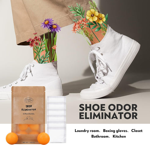 12 Pack Baking Soda Deodorizers, 6 Deodorizer Balls + 6 Refills, Odor Eliminator for Shoes Closets Bathroom Pets, Air Freshener for Home, Up to 24...