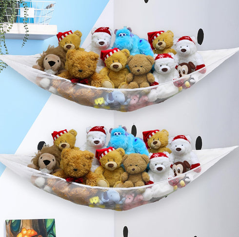 Simple Houseware 2 Pack Stuffed Animal Toy Hammock Net, Corner Wall Storage for Kids Room, White...