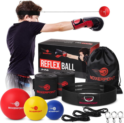 Boxing Reflex Ball for Adults and Kids - React Reflex Balls on String with Headband, Carry Bag and Hand Wraps - Improve Hand Eye Coordination, Pun...