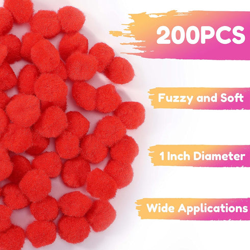 Caydo 200 Pieces Red Pom Poms 1 Inch Fluffy Craft Pompom Balls for Home Party Holiday Decor and Arts Crafts Projects Making...