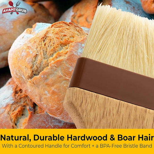 Durable, Hardwood 1, 2, 3in Boar Bristle Pastry Brush Set. Grill and Kitchen Flat Brushes for Basting Meat, Spreading Butter, BBQ Sauce or Marinad...
