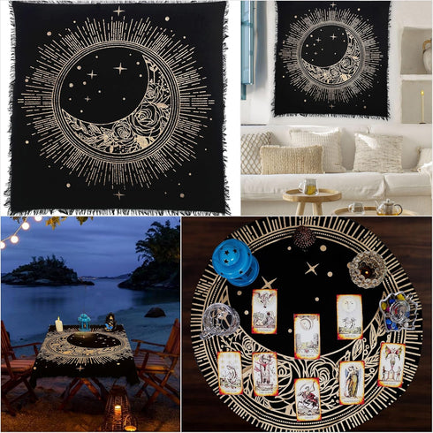Indian Consigners Altar Cloth Sun Moon Star Witchcraft Alter Tarot Spread Top Cloth Wiccan Square Spiritual 24 by 24 Sacred (Golden Sun Moon Star)...