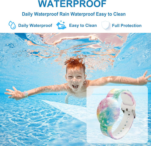 Waterproof AirTag Bracelet for Kids, Soft Silicone Air Tag Hidden Holder Case Compatible with Apple Airtag, Adjustable Anti-Lost Printed Strap Gps...