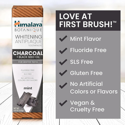 Himalaya Botanique Whitening Antiplaque Toothpaste with Charcoal and Black Seed Oil for Whiter Teeth, 4 oz…...