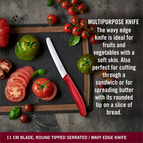 Victorinox Swiss Made Stainless Steel Kitchen Knife Set (2 Pcs) Straight Edge 8 cm and Wavy Edge 11cm Knives, Red, Kitchen Tools and Items | CB.6....