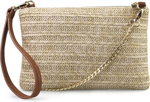 Straw Zipper Small Cross body bag Wristlet Clutch Womens Purse...