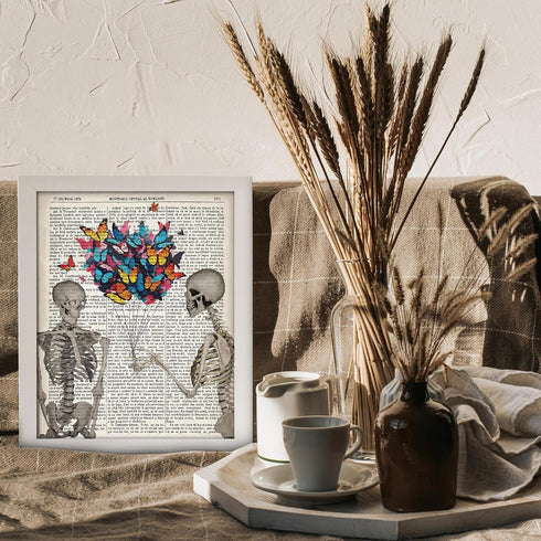 Posterizer 1 pcs-Funny Wall Art Skeleton gifting butterflies-Romantic Art-Girls room art-Gifts for Women-Gift for Anniversary, Engagement or Weddi...
