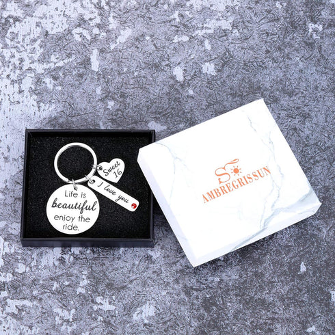 Sweet 16 keychain Gifts for Girls Daughter Son from Dad Mum Life is Beautiful Enjoy the Ride 16th Birthday Gift for Teens Boys Jesus Baptism Keyri...
