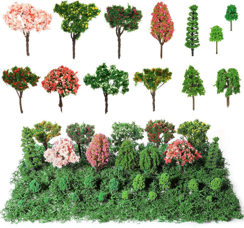 28 Pcs Model Trees Fake Miniature Trees Diorama Supplies Model Scenery Supplies Miniature Garden Accessories with Faux Moss Snow Leaves Decor for ...