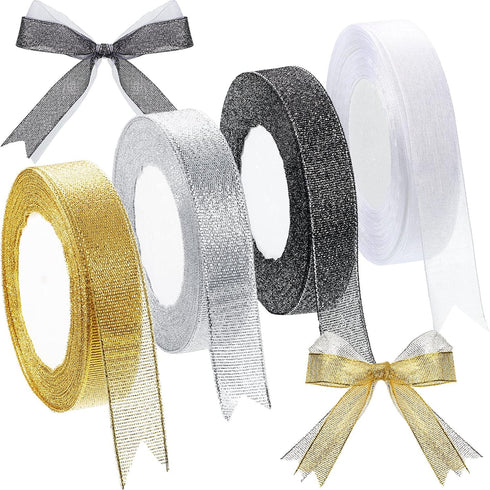 125 Yards 3/4 Inch Glitter Ribbons Metallic Ribbons Gold Ribbons Gift Wrapping, Birthday Holiday Graduation Party Wedding Decoration, Valentine Ri...