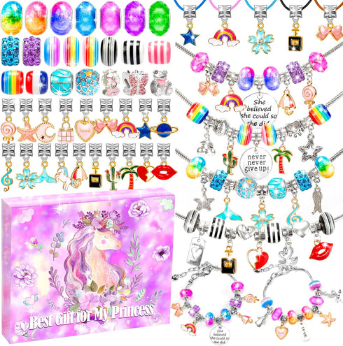 AMAZING TIME 130 Pcs Charm Bracelet Making Kit, Jewelry Toy for Girl Age 8-12 Beads Craft Set for 5 6 7 8 9 10 11 12 Year Old Teenage Birthday Gif...