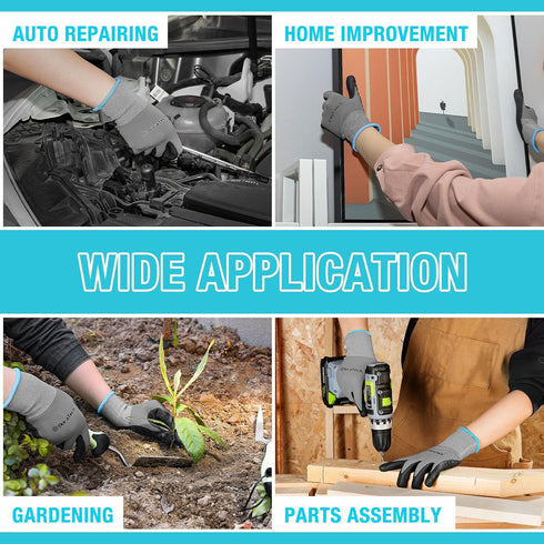 DURATECH Micro-Foam Nitrile Safety Work Gloves, 6 Pairs, Non-slip Dot Coated Gloves, with Touchscreen Capability, Ideal for General Purpose (Grey ...
