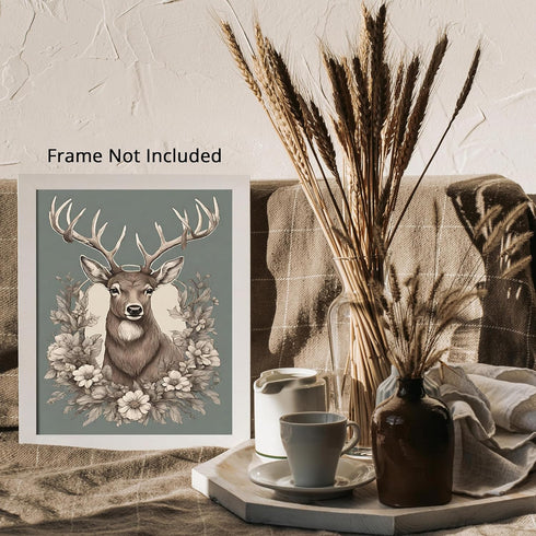 Posterizer 1 pcs- A deer with floral classic chic design-Art for Animal Lovers-Floral Botanical Art- Gift for Men Women Entrepreneur Teens-Living ...