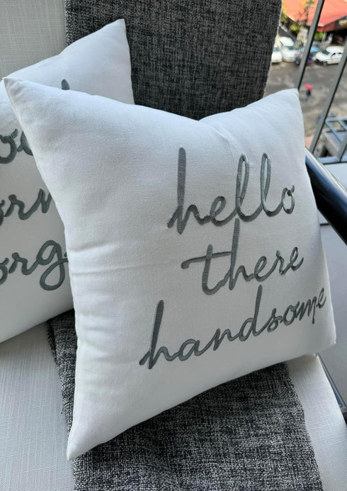 EURASIA DECOR Set of 2 Pcs Hello Handsome Good Morning Gorgeous Embroidered Square Accent Throw Pillow Cover - Gift for Wedding, Couple, Anniversa...