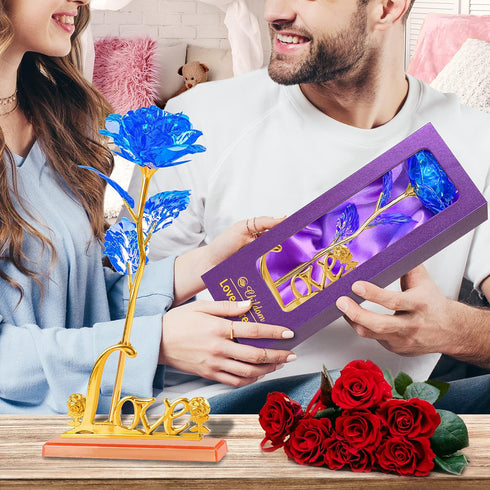 Childom Birthday Gifts for Women,Christmas Rose Gifts for Her Mom,Blue Rose with Love Stand for Wife,Sweet Artificial Flower for Grandma,Women,Chr...