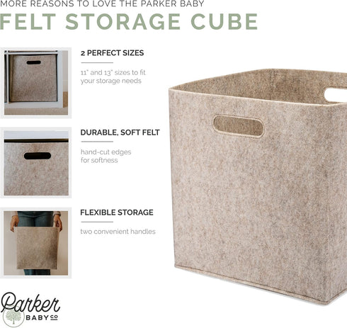 Parker Baby Felt Foldable Storage Cube Bin - 11 Inch Nursery Cubby Storage Bin Cubes for Cube Organizer, Closet Organizers and Storage Toy Bin, Ro...