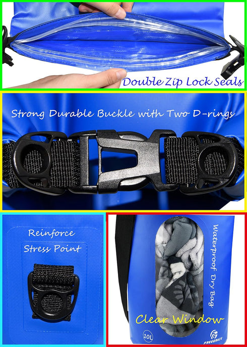 Waterproof Dry Bags Set Of 3 Dry Bag With 2 Zip Lock Seals & Detachable Shoulder Strap, Waist Pouch & Phone Case - Can Be Submerged Into Water - F...