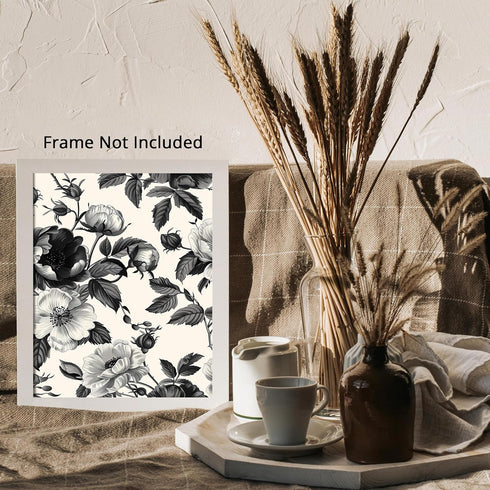 Posterizer 1 pcs-gray flowers-white background-minimal decor-Floral & Botanical Art-Abstract & Modern Art-Decor for Home & Office- UNFRAMED Wall A...