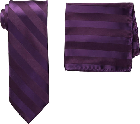 Stacy Adams Men's Tall Plus Solid Woven Formal Stripe Tie Set Extra Long, Purple, One Size...