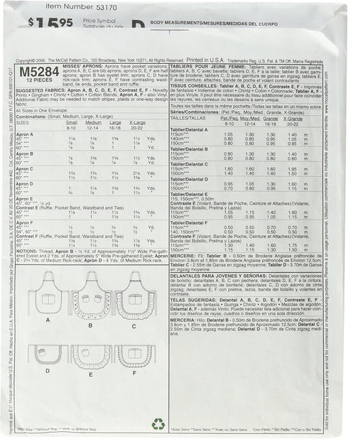 McCall's Patterns M5284 Aprons...