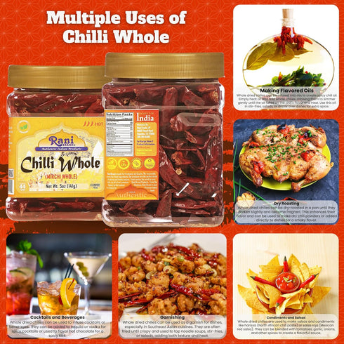 Rani Chilli Whole (Lal Mirch Sabut) 5oz (141g) PET Jar ~ All Natural, Salt-Free | Vegan | No Colors | Gluten Friendly | NON-GMO | Kosher | Indian ...