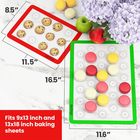 HOTPOP | Reusable Macaron Cookie Sheet, Non Stick Baking Mats, 0.75mm (2 Half Sheets , 2 Quarter Sheets), Set of 4...