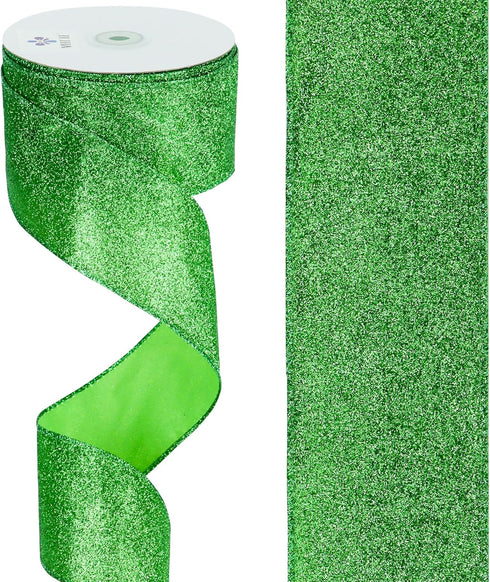 MEEDEE Lime Green Ribbon Green Glitter Ribbon 2.5 Inch Lime Green Wired Ribbon by 25 Yards Lime Green Christmas Ribbon Lime Green Ribbon for Chris...
