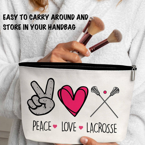 Peace Love Lacrosse Makeup Bags, Lacrosse Gifts for Boys Kids Friends, Hockey Accessory Bag Lacrosse Accessories -B40...