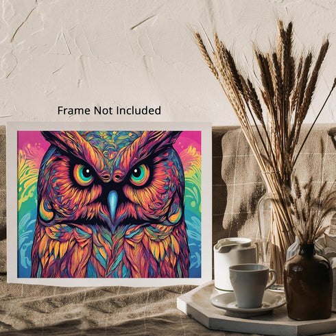 Posterizer 1 pcs- psychedelic funky hippie colorful owl print 2-Abstract & Modern Art-Fantasy & Fiction Art- Living Room Bedroom Decor- unframed w...