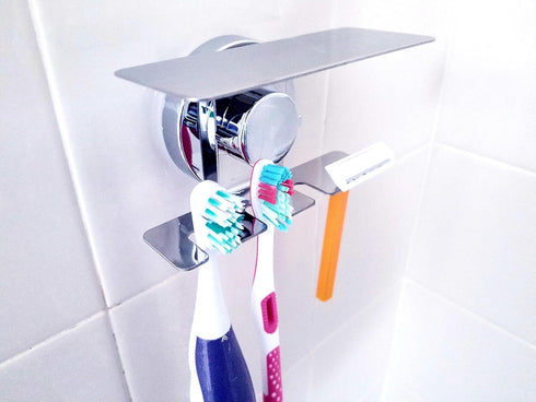 Toothbrush Holder Jewelry Toothpaste Razor Organizer Suction Cup, Mirror, Tile, Wall Mounted, Gift for Bathroom Shower, Does NOT Fall Bathroom Acc...