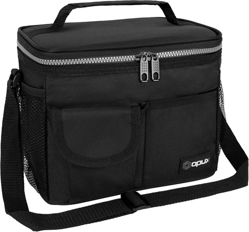 opux Insulated Lunch Bag for Men Women, Leakproof Black Lunch Box for Work, Portable Soft Lunch Cooler Bag with Shoulder Strap, Adult Lunchbox Lun...
