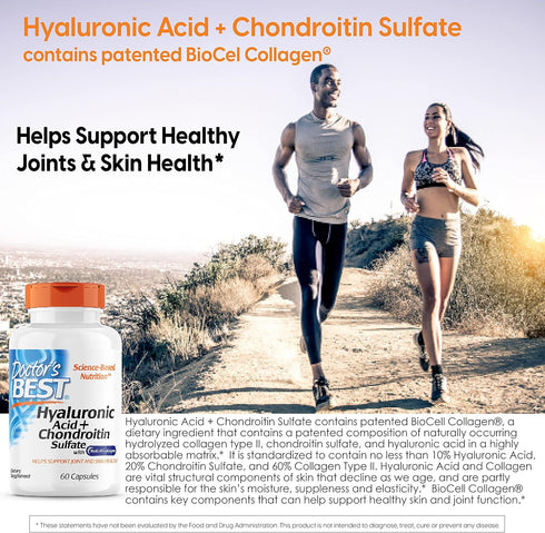 Doctor's Best Hyaluronic Acid with Chondroitin Sulfate, Non-GMO, Gluten Free, Soy Free, Joint Support, 60 Caps...
