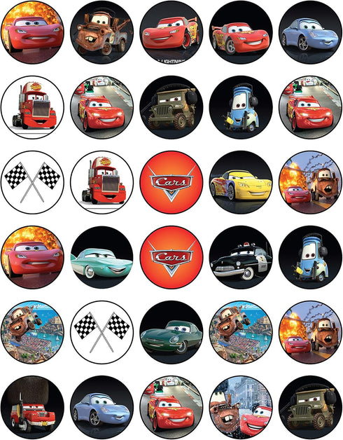 30 x Edible Cupcake Toppers – Cars Lightning McQueen Themed Collection of Edible Cake Decorations | Uncut Edible on Wafer Sheet...