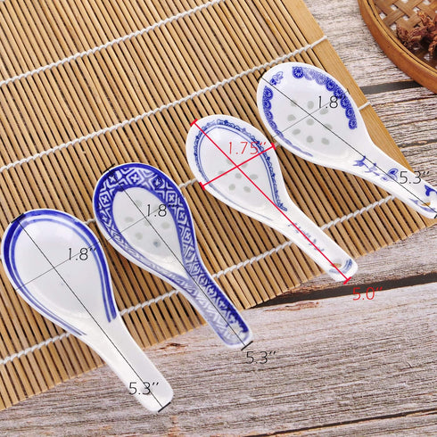 VanEnjoy Set of 4 Chinese/Japanese Ceramic Soup Spoons, Tradition Blue and White Ceramic Spoon Suitable for Soup...