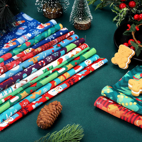 20 Pieces Christmas Fabric Fat Quarters Christmas Fabric Bundles Precut Fabric Squares Christmas Tree Snowflake Printed Fabric Scraps for Dress Ap...
