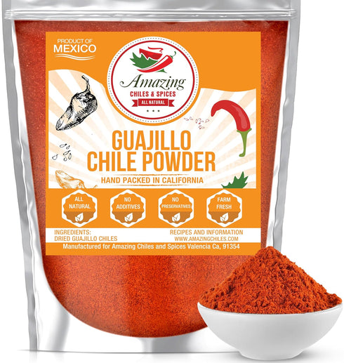 Guajillo Chile Powder Ground (4oz) – Natural and Premium. Great For Chili, Sauces, Stews, Salsa, Meat Rubs, Enchiladas, Mole and Tamales. Tangy Sp...