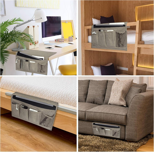 Bedside Caddy | Bedside Storage Organizer- 5 Pockets Bedside Holder for Remote, Laptop, Glasses, Phone, Magazine, Book | College Dorm Room Essenti...